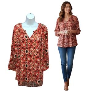 ALC Orange Black Geometric Lightweight Rayon Top - Women’s XL